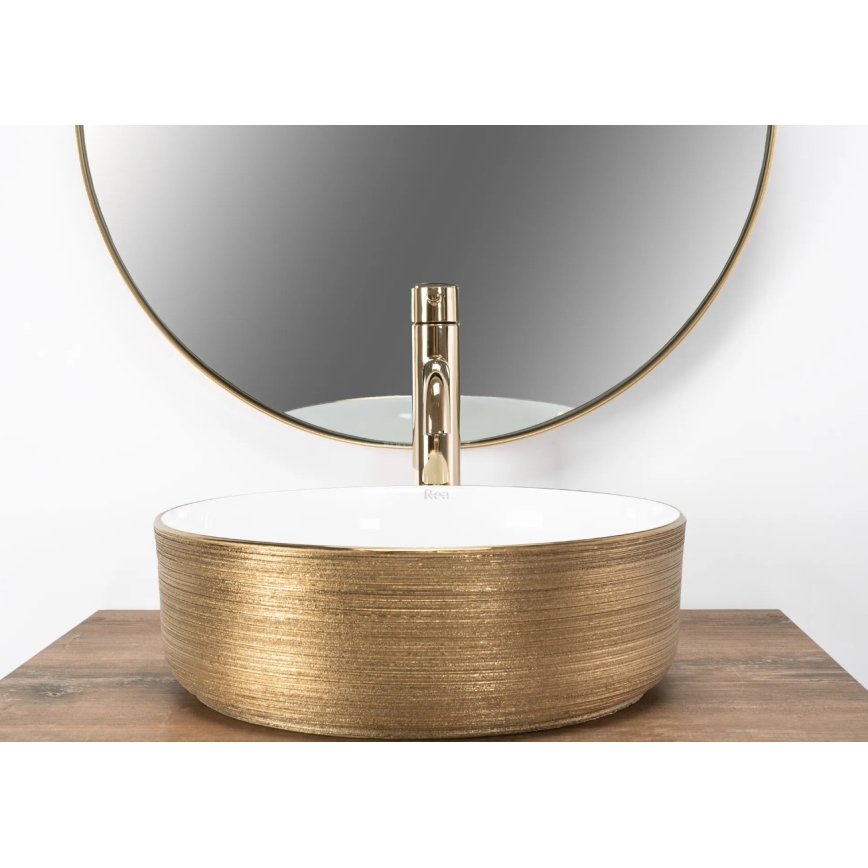 REA-U6630 - Lavabo à poser SAMI Ø 36 cm céramique/blanc/doré brossé