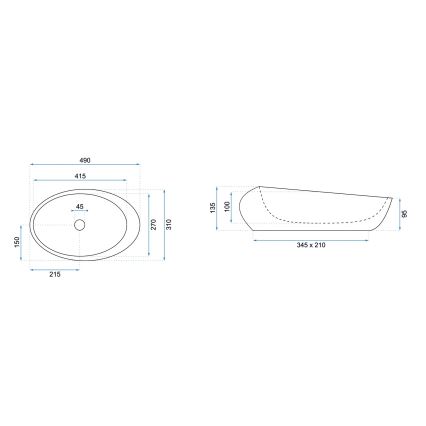 REA-U6651 - Lavabo à poser ROXY 31 x 49 cm céramique/gris/effet pierre