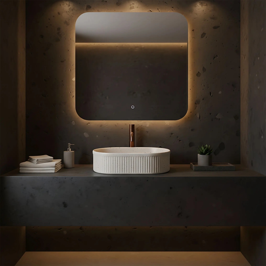 REA-U7342 - Vasque à poser VANDA 31x49 cm céramique/beige/effet pierre