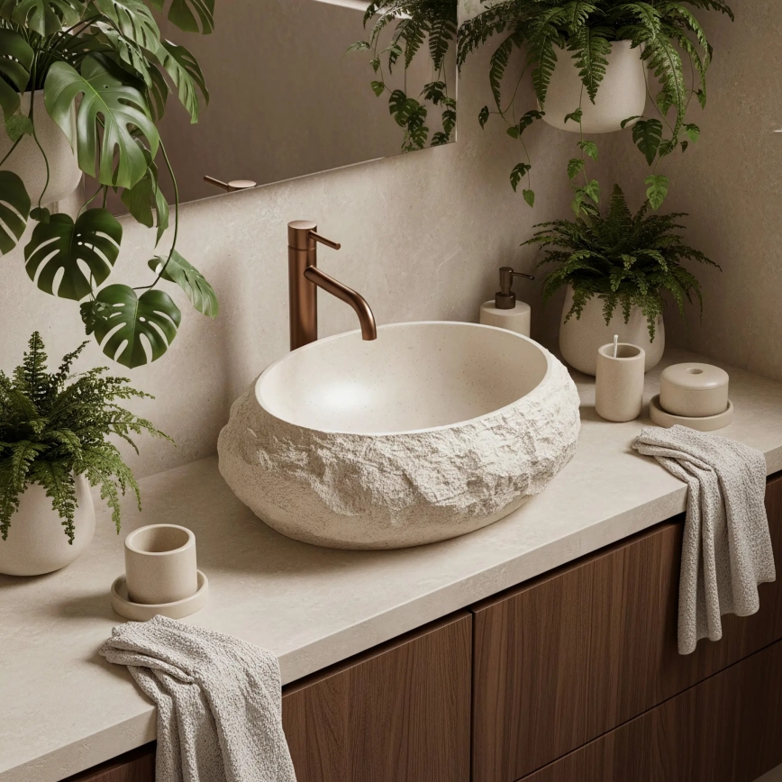 REA-U7347 - Vasque à poser MIKA 38x50 cm beige/effet pierre