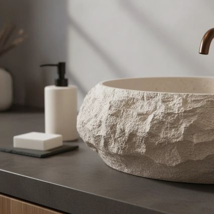 REA-U7347 - Vasque à poser MIKA 38x50 cm beige/effet pierre