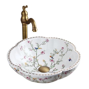 REA-U7504 - Lavabo à poser FELICIA Ø 42,5 cm en céramique / motif floral