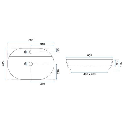 REA-U7900 - Lavabo à poser AURA 40,5x60,5 cm céramique/blanc brillant