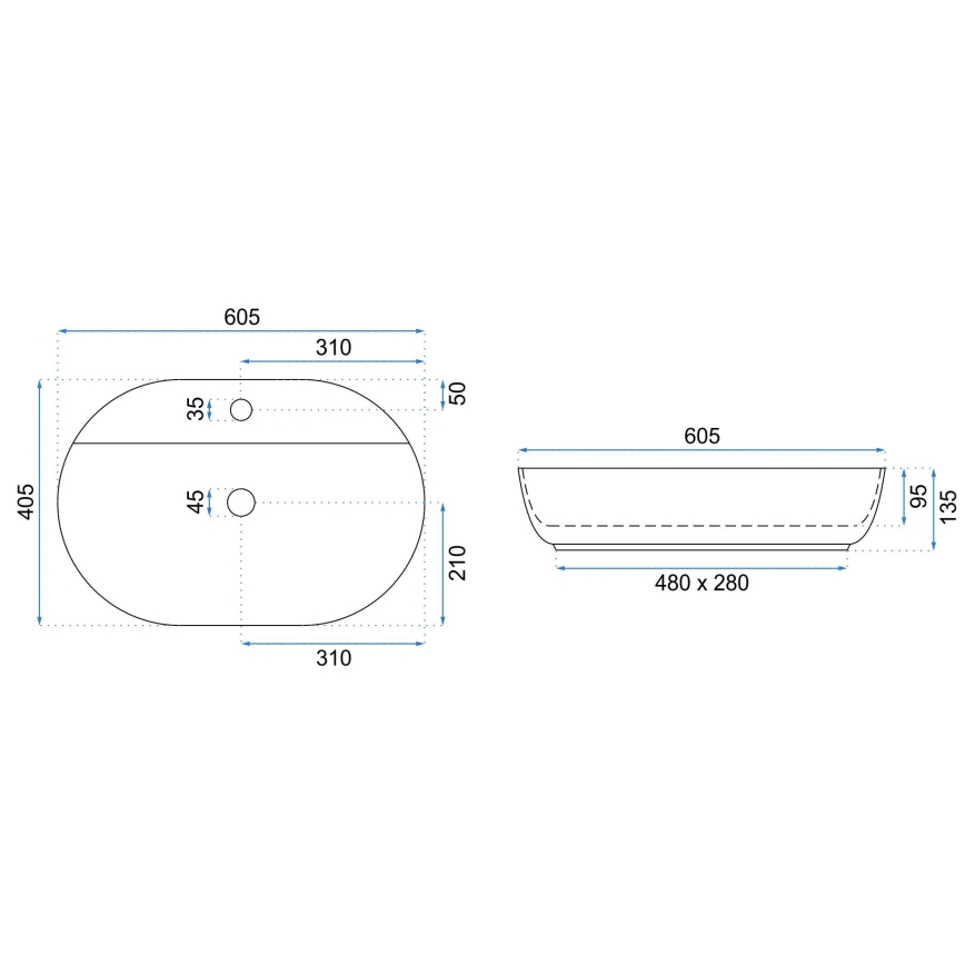 REA-U7900 - Vasque à poser AURA 40,5x60,5 cm céramique/blanc brillant