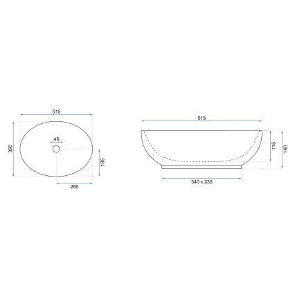 REA-U8198 - Vasque à poser CAROLA SLIM 39x51,5 cm céramique/blanc brillant