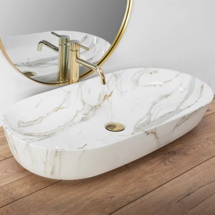 REA-U8404 - Vasque à poser CLEO 41x81 cm céramique/blanc/décor effet marbre