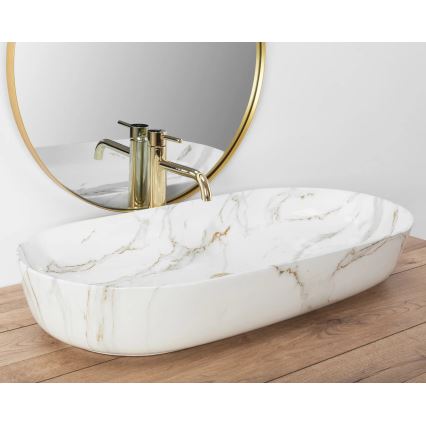 REA-U8404 - Vasque à poser CLEO 41x81 cm céramique/blanc/décor effet marbre