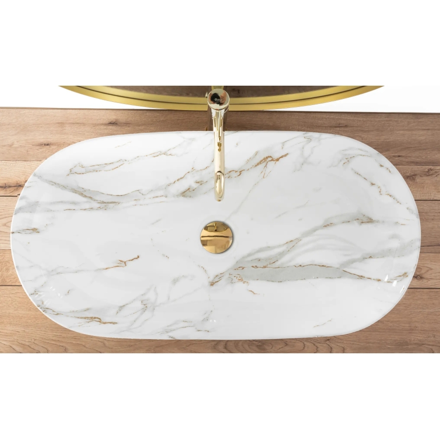 REA-U8404 - Vasque à poser CLEO 41x81 cm céramique/blanc/décor effet marbre