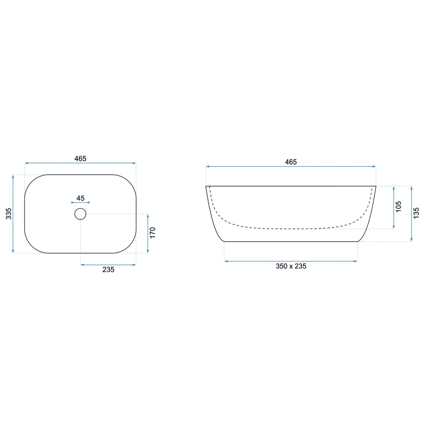 REA-U8470 - Vasque à poser BELINDA 33,5x46,5 cm en céramique/noir mat