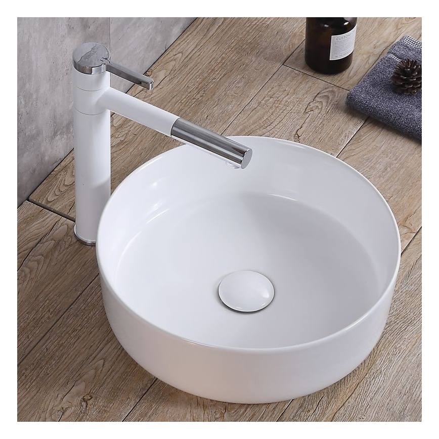 REA-U8493 - Lavabo à poser ELMA Ø 45 cm, céramique / blanc brillant