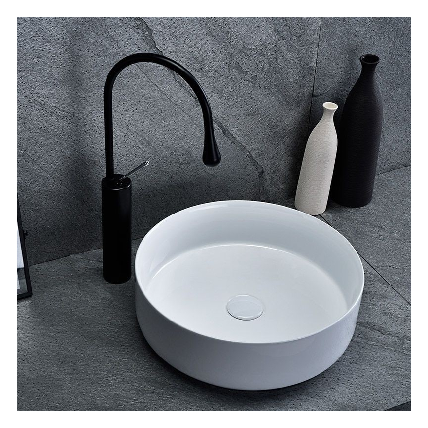 REA-U8493 - Lavabo à poser ELMA Ø 45 cm, céramique / blanc brillant