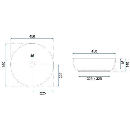 REA-U8493 - Lavabo à poser ELMA Ø 45 cm, céramique / blanc brillant