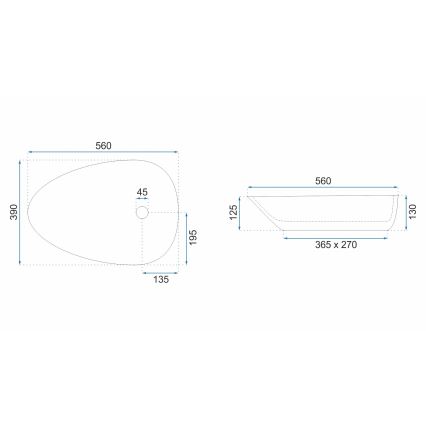 REA-U8536 - Lavabo à poser sur plan GRETA 39x56 cm céramique/blanc brillant
