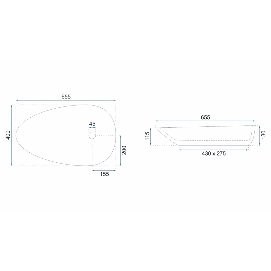 REA-U8537 - Vasque à poser GRETA 40x65,5 cm céramique/blanc brillant