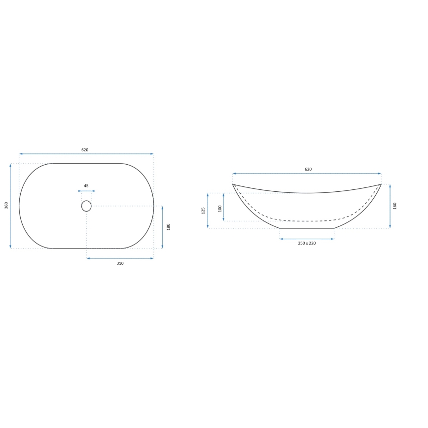 REA-U8570 - Lavabo à poser ROYAL 36x62 cm céramique/blanc brillant/doré