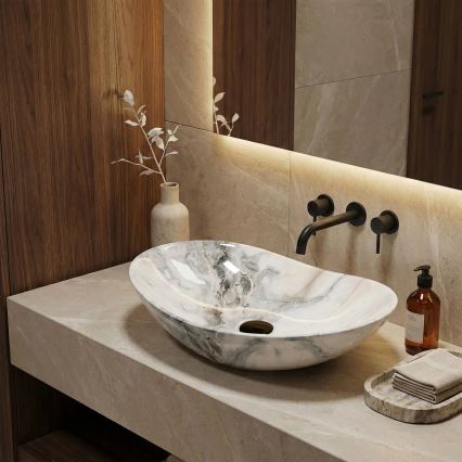 REA-U8596 - Vasque à poser ROYAL 36x62,5 cm céramique/blanc/gris/effet pierre