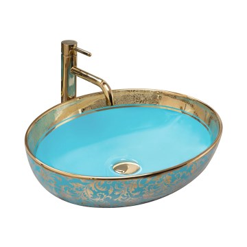 REA-U8709 - Lavabo à poser MARGOT 40x52 cm céramique/bleu/doré