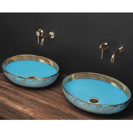 REA-U8709 - Lavabo à poser MARGOT 40x52 cm céramique/bleu/doré