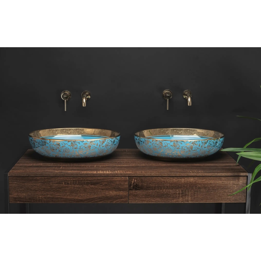 REA-U8709 - Lavabo à poser MARGOT 40x52 cm céramique/bleu/doré