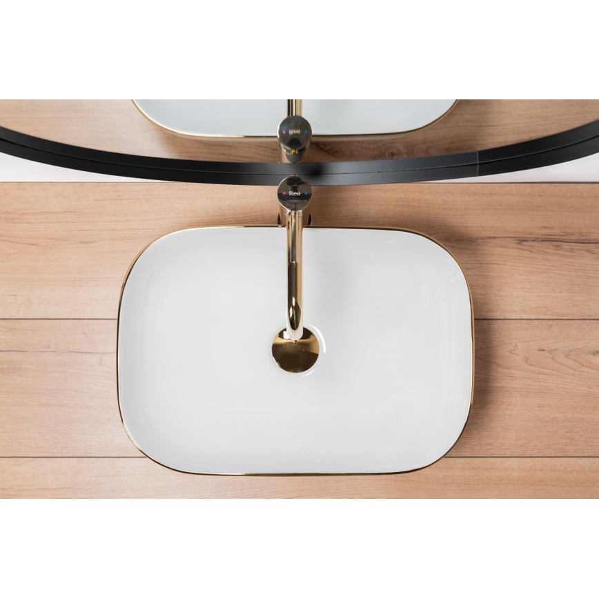 REA-U8736 - Lavabo à poser BELINDA 33,5 x 46,5 cm céramique/blanc/doré