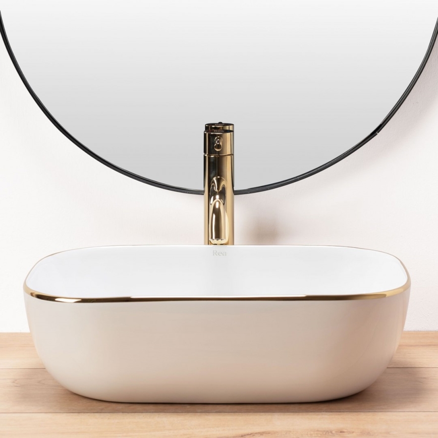 REA-U8736 - Lavabo à poser BELINDA 33,5 x 46,5 cm céramique/blanc/doré