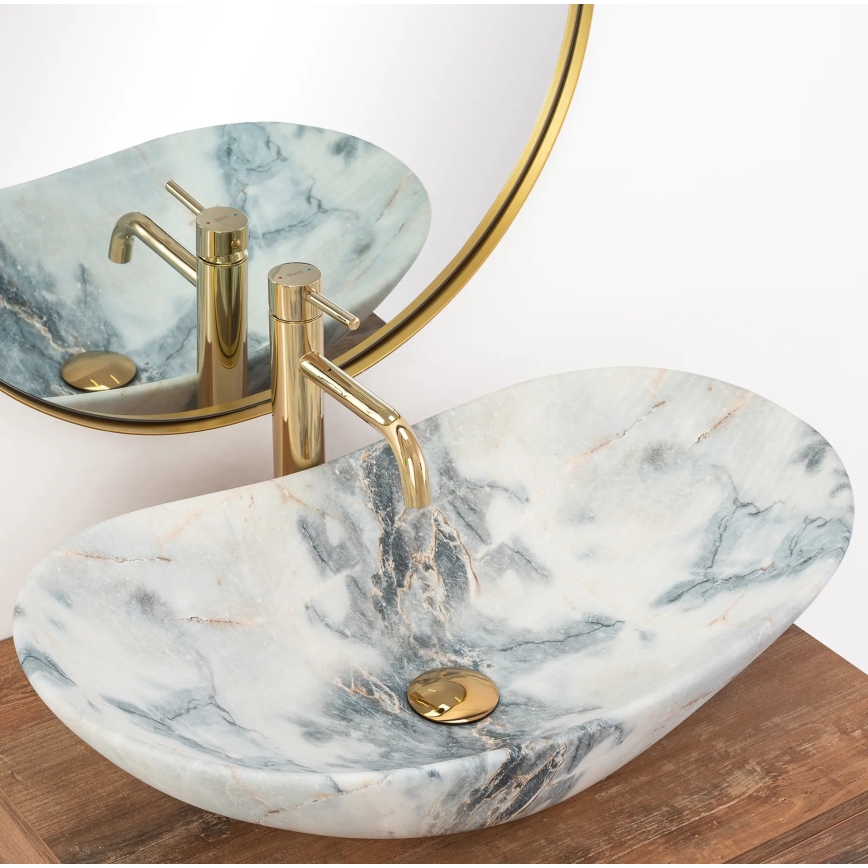 REA-U8742 - Lavabo à poser sur plan ROYAL 36x60,5 cm céramique/blanc/effet pierre