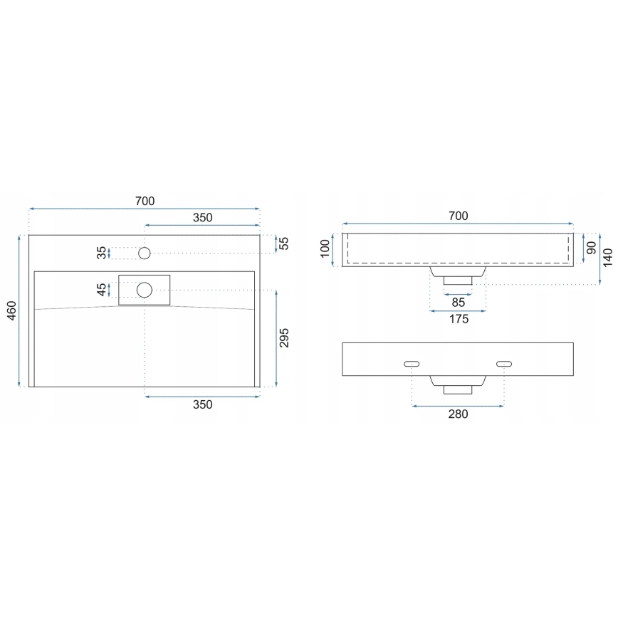 REA-U8802 - Vasque à poser GOYA 46x70 cm composite minéral/noir mat
