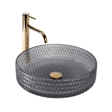 REA-U8880 - Vasque à poser CRISTAL Ø 39 cm verre/gris fumé