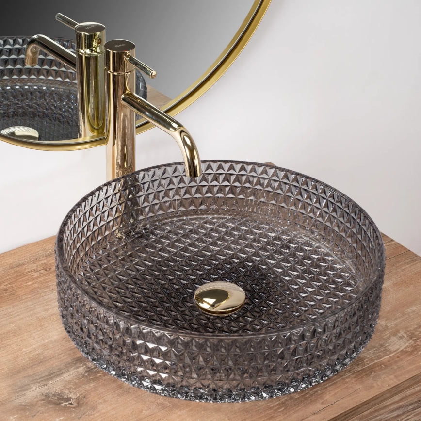 REA-U8880 - Vasque à poser CRISTAL Ø 39 cm verre/gris fumé