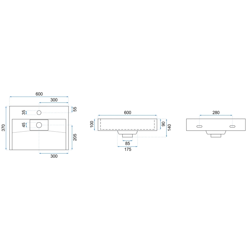 REA-U8901 - Lavabo à poser GOYA 37x60 cm blanc mat