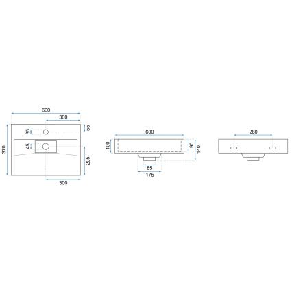 REA-U8901 - Vasque à poser GOYA 37x60 cm en composite minéral / blanc mat