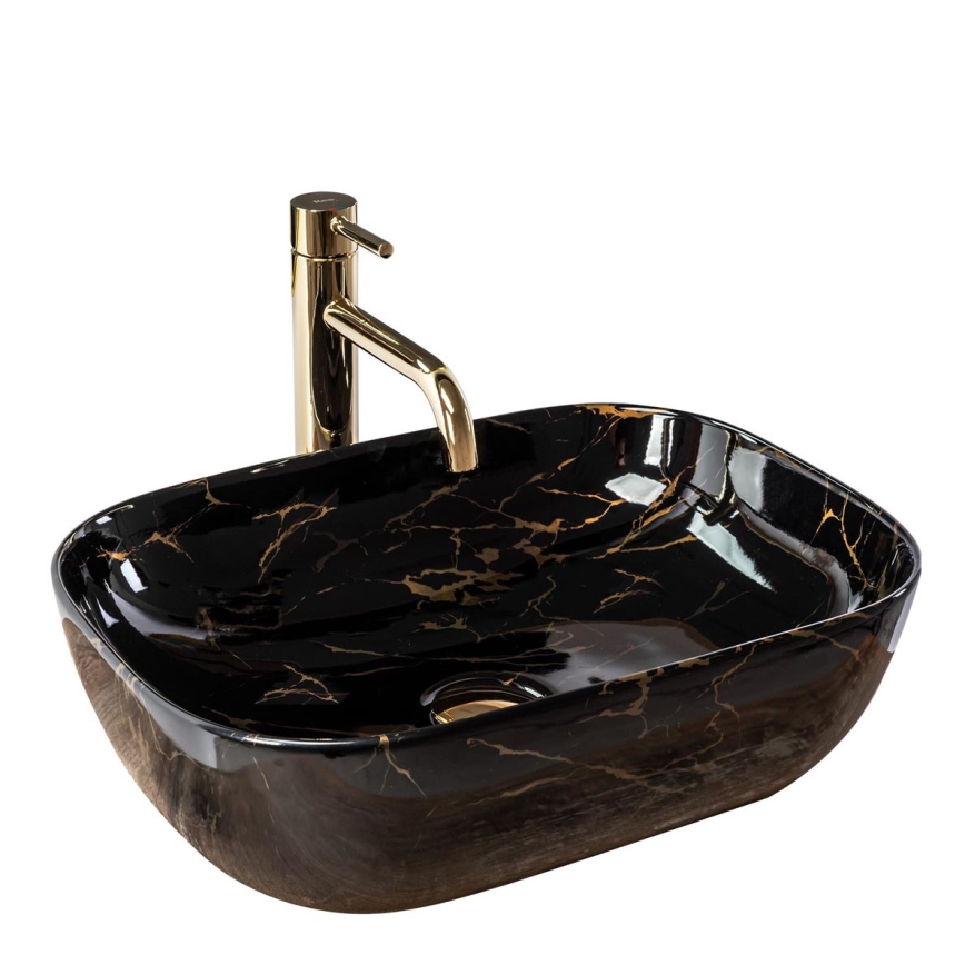 REA-U8907 - Lavabo à poser BELINDA 33,5x46,5 cm céramique/noir/effet marbre