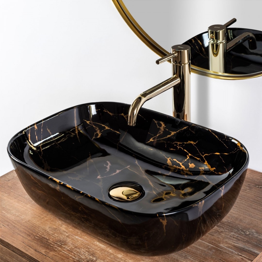REA-U8907 - Lavabo à poser BELINDA 33,5x46,5 cm céramique/noir/effet marbre
