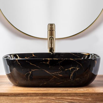 REA-U8907 - Lavabo à poser BELINDA 33,5x46,5 cm céramique/noir/effet marbre