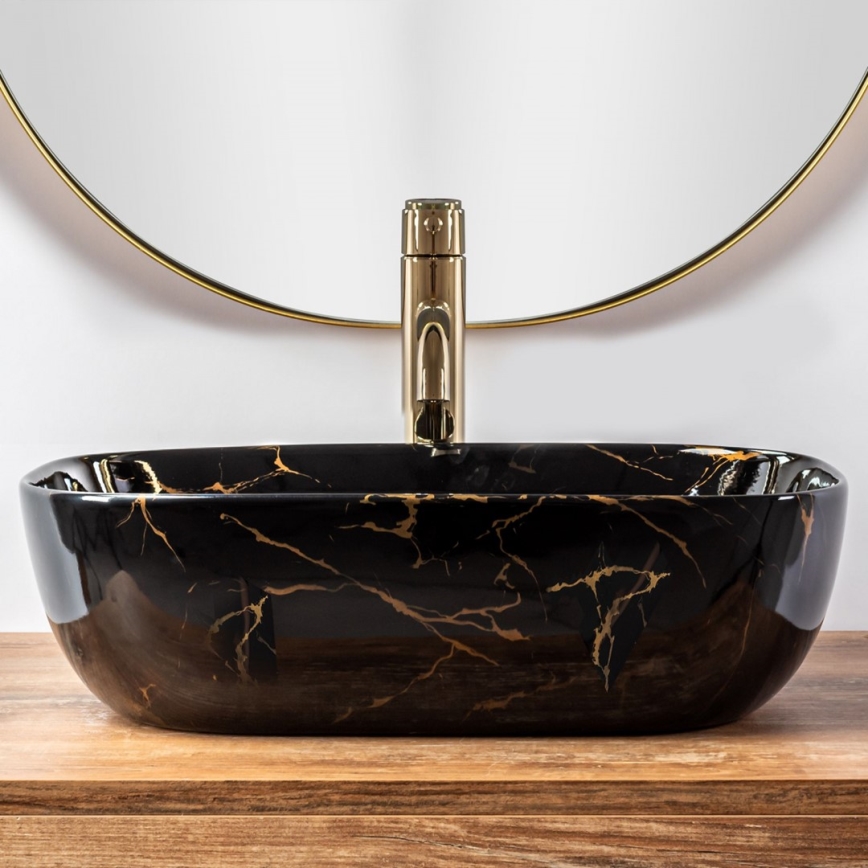 REA-U8907 - Lavabo à poser BELINDA 33,5x46,5 cm céramique/noir/effet marbre