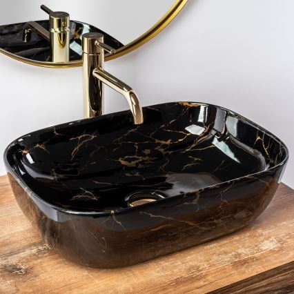 REA-U8907 - Lavabo à poser BELINDA 33,5x46,5 cm céramique/noir/effet marbre