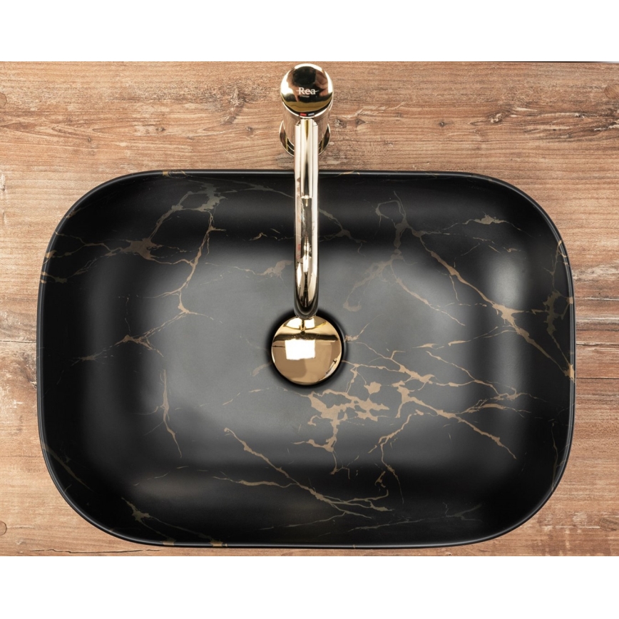 REA-U8908 - Lavabo à poser BELINDA 33,5x46,5 cm céramique/noir/décor marbre