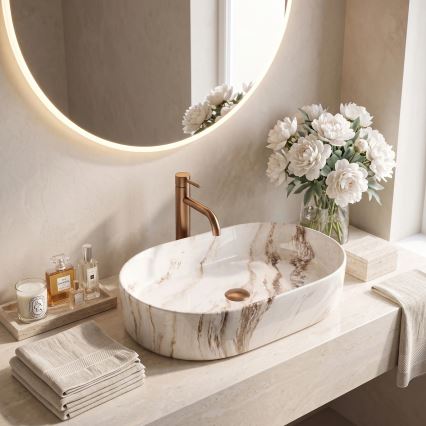 REA-U9239 - Lavabo à poser NADIA 38,5x61 cm céramique/beige/effet pierre