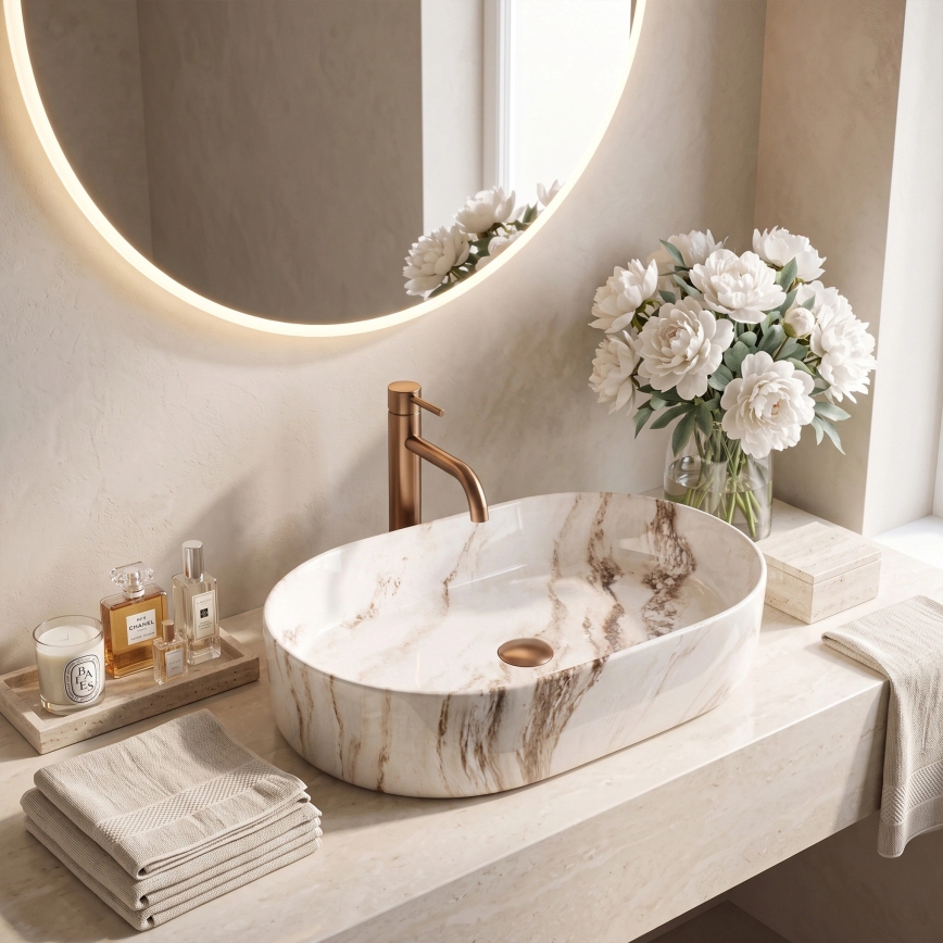 REA-U9239 - Lavabo à poser NADIA 38,5x61 cm céramique/beige/effet pierre
