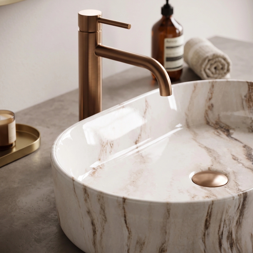 REA-U9239 - Lavabo à poser NADIA 38,5x61 cm céramique/beige/effet pierre