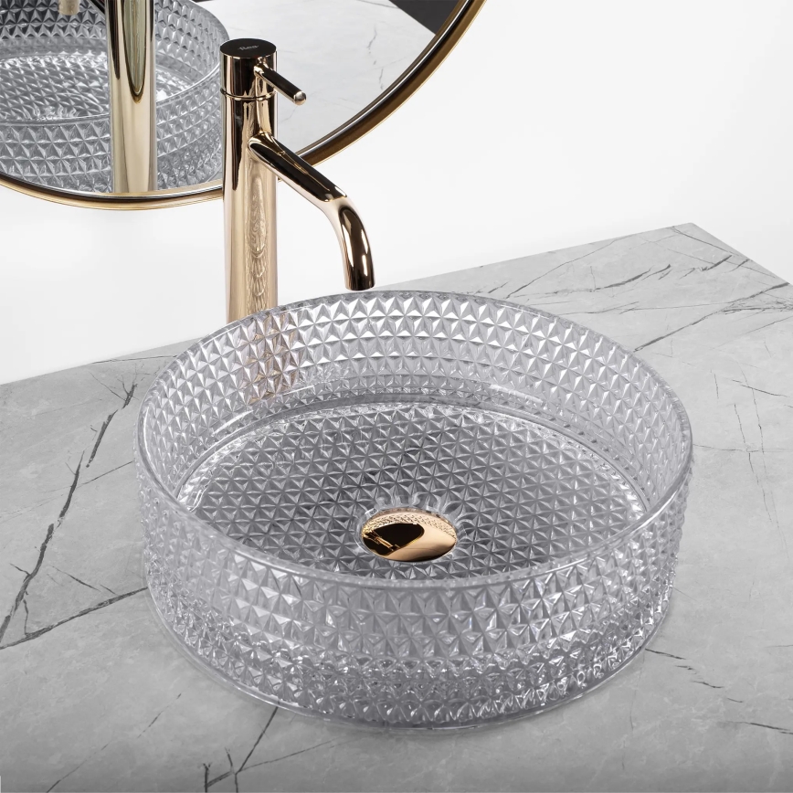 REA-U9615 - Vasque à poser CRISTAL Ø 35,5 cm verre/gris