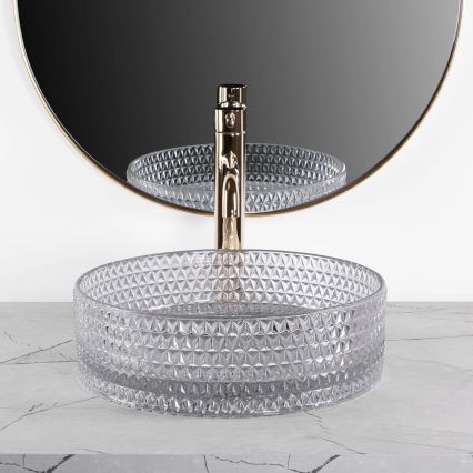 REA-U9615 - Vasque à poser CRISTAL Ø 35,5 cm verre/gris
