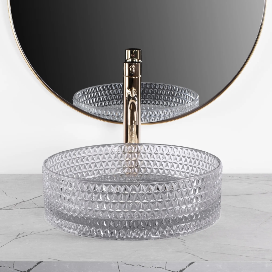 REA-U9615 - Vasque à poser CRISTAL Ø 35,5 cm verre/gris