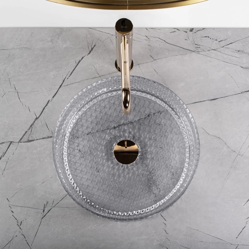 REA-U9615 - Vasque à poser CRISTAL Ø 35,5 cm verre/gris