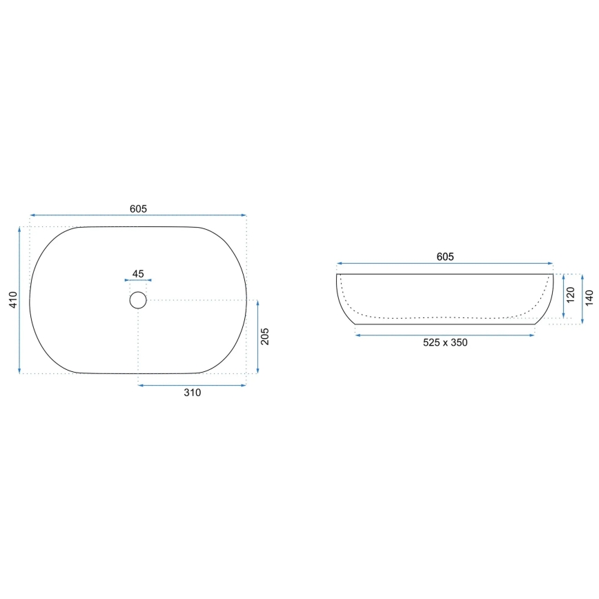 REA-U9653 - Lavabo à poser CLEO 41x60,5 cm céramique/blanc mat