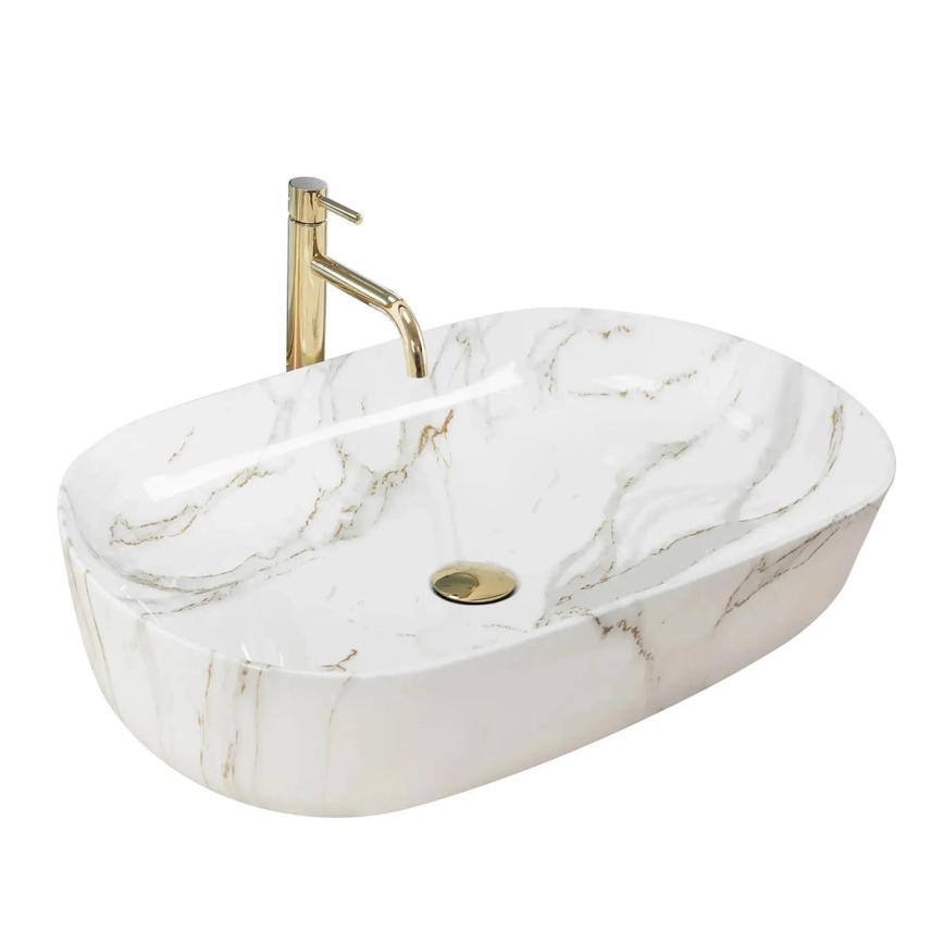 REA-U9656 - Vasque à poser CLEO 41 x 60,5 cm en céramique, décor effet marbre