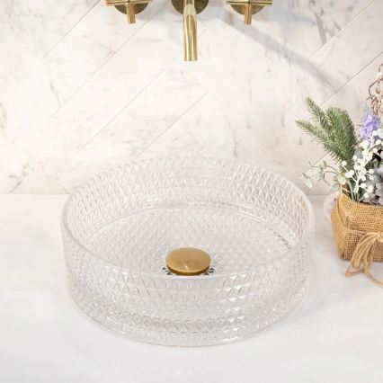 REA-U9670 - Vasque à poser CRISTAL Ø 35,5 cm en verre transparent