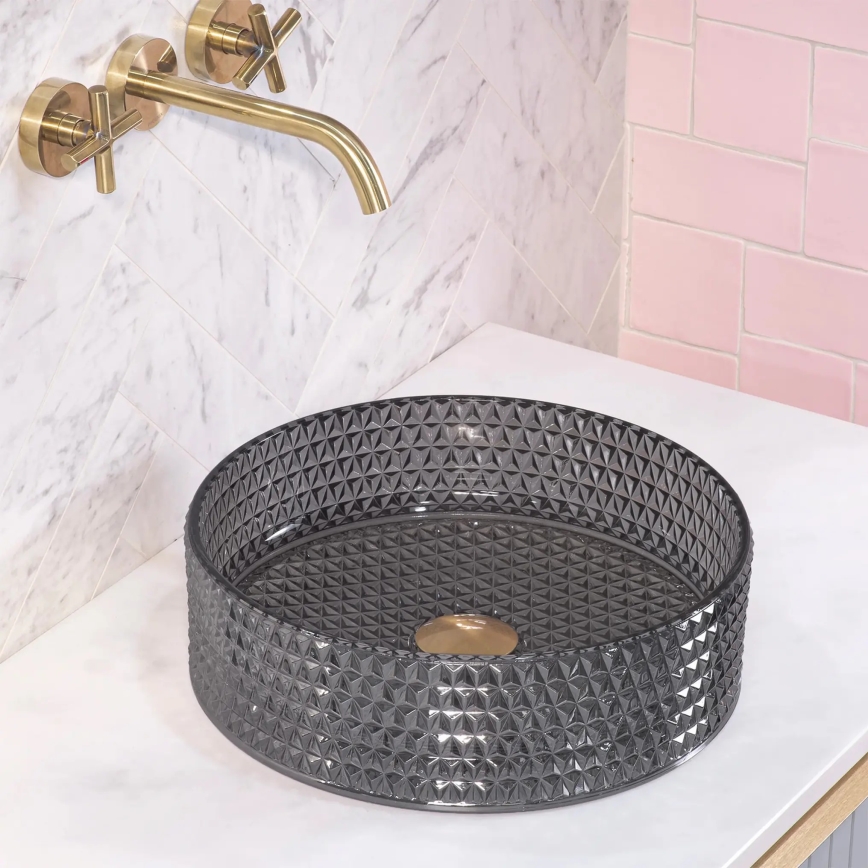 REA-U9671 - Lavabo à poser CRISTAL Ø 35,5 cm verre/gris fumé