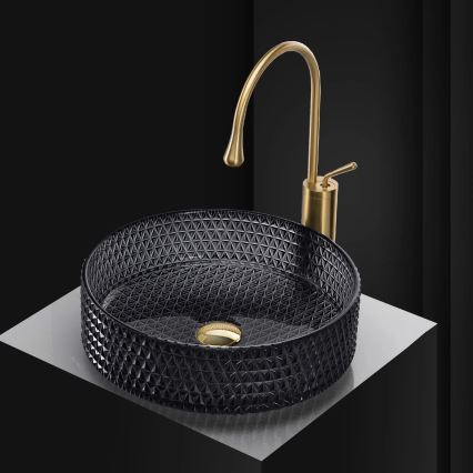REA-U9671 - Lavabo à poser CRISTAL Ø 35,5 cm verre/gris fumé