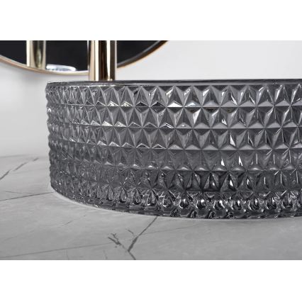 REA-U9671 - Lavabo à poser CRISTAL Ø 35,5 cm verre/gris fumé